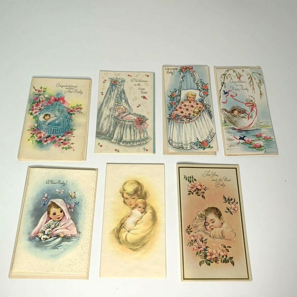 Lot of 7 Vintage 1940s 50s Congrats On Your Baby Greeting Cards Coronation Coll